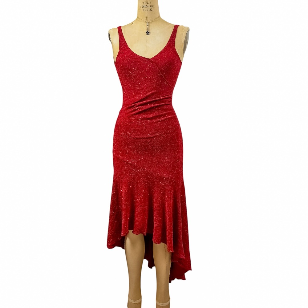 90s Vintage Draped Mermaid Hem Dress Glitter Prom Evening Formal Romantic S